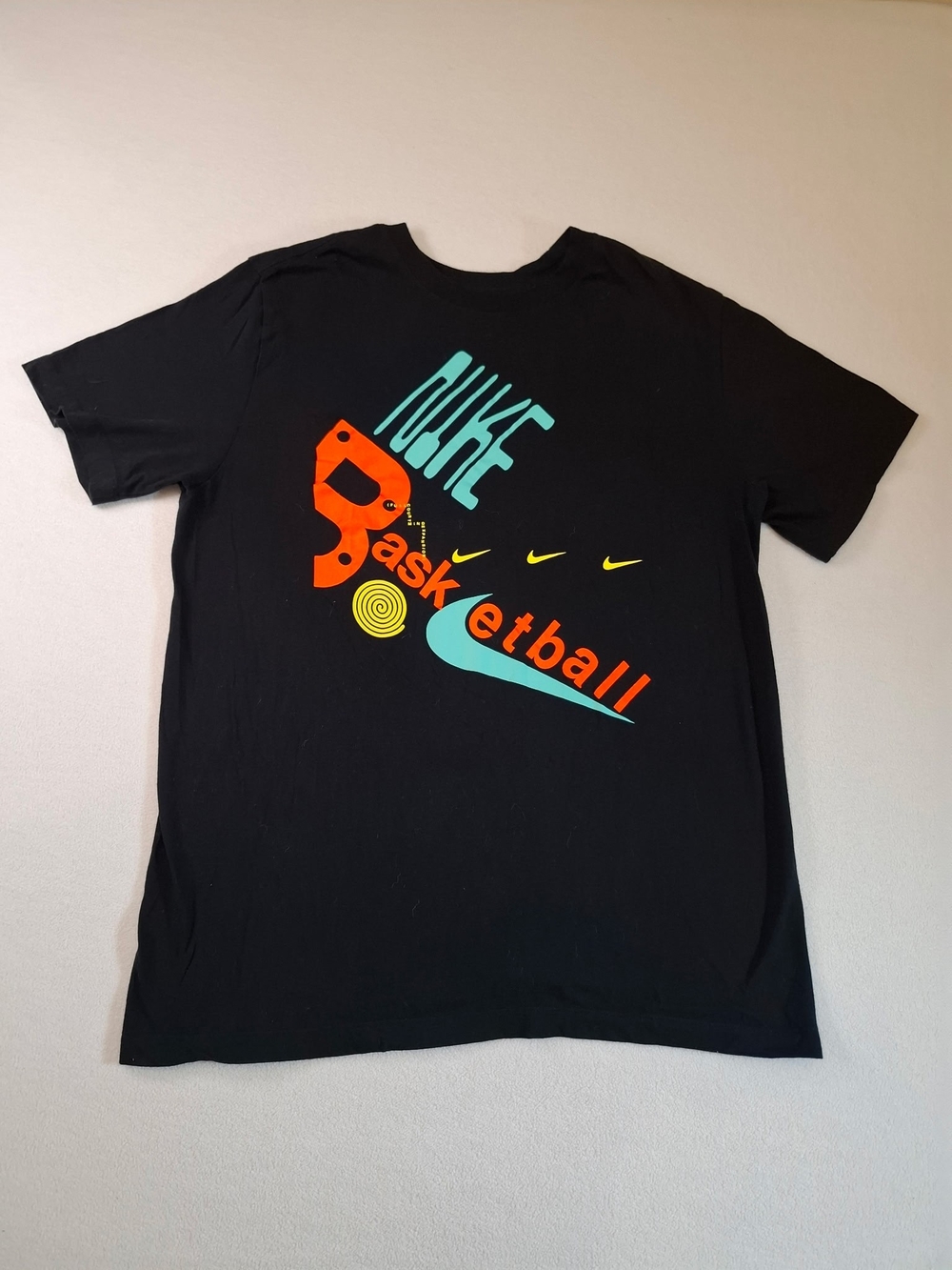 Nike Men's Basketball Graphic Tee - Black with Teal & Orange Accents